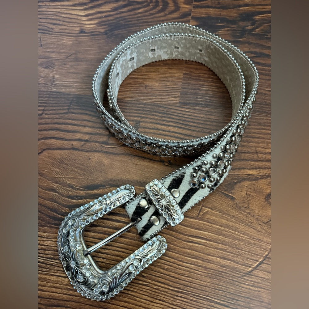 B.B. Simon Zebra Studded Belt